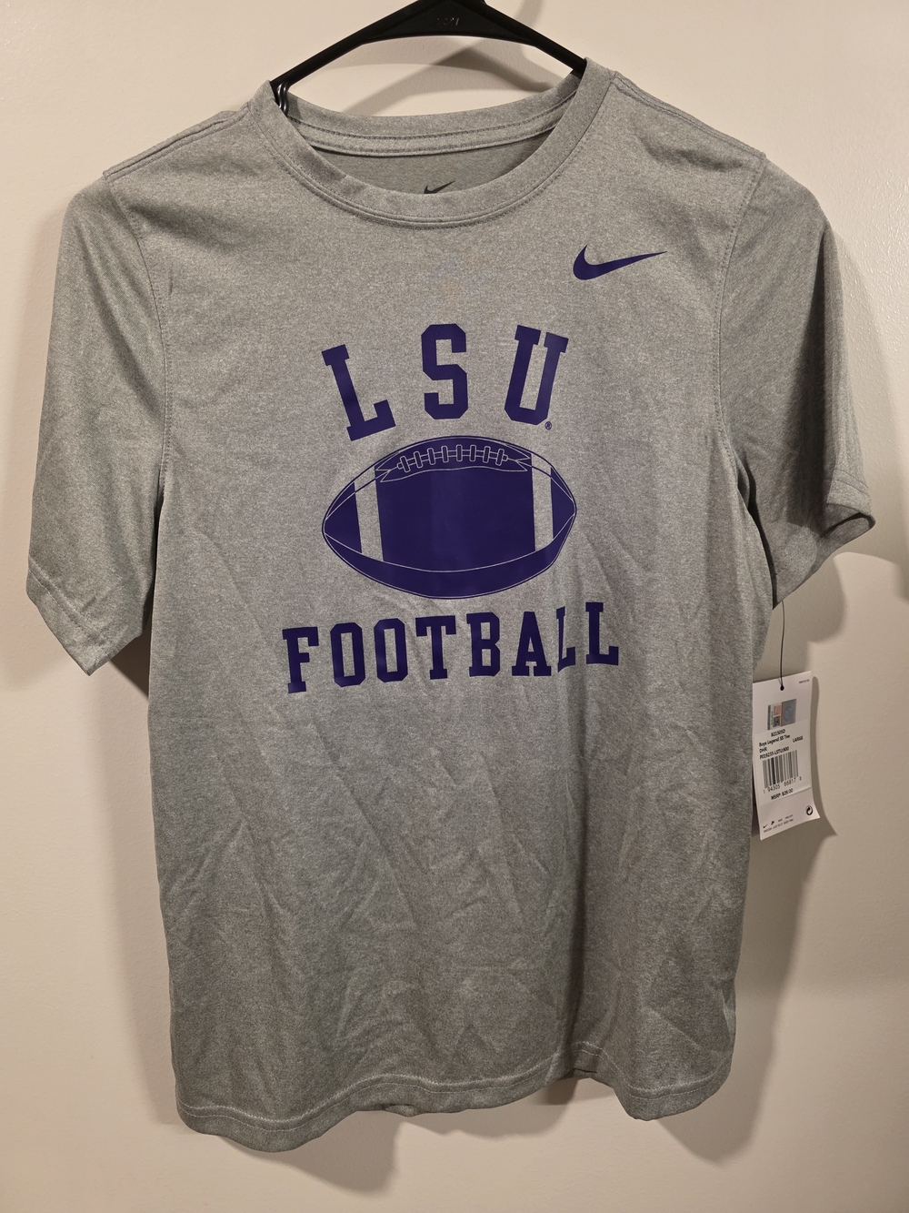Boys Nike Gray and Purple LSU Football Short Sleeve Tee